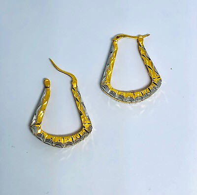 #ad Turkish earrings Hoop Hughie net design 18K yellow gold with silver rhodium $1130.00