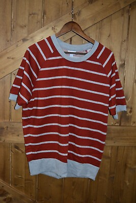 #ad LuLaRoe Women Size Large Jane Short Sleeved Sweatshirt Maroon Gray Stripes NWT $17.25