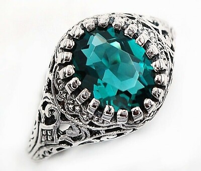 #ad Natural 3CT Apatite 925 Solid Sterling Silver Filigree Ring Sz 7 FR4 $34.99