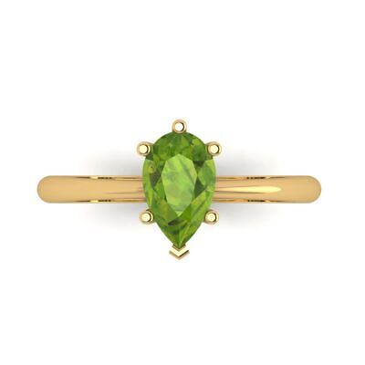 #ad 1 ct Pear Designer Statement Bridal Natural Peridot Ring Solid 14k Yellow Gold $267.89