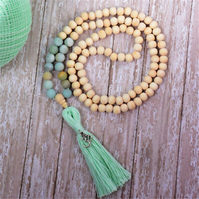 #ad 8mm Beige Prayer Beads Amazonite Handmade Tassel Necklace Meditation Religious C $12.70