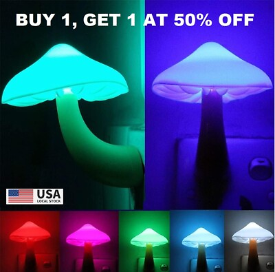 #ad Mushroom LED Night Lights Romantic Light Sensor Plug in Wall Lamps Home Decor US $7.46
