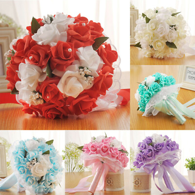 #ad Wedding Bouquet Crystal Roses Bridesmaid Wedding Bridal Artificial Silk Flower U $15.11