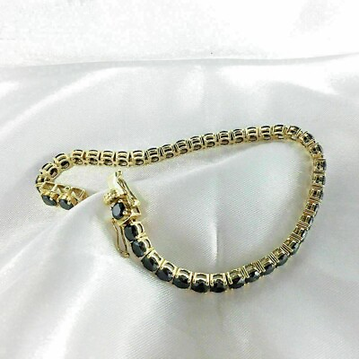 #ad 8.0 Ct Round Cut Lab Created Tennis Bracelet Black 14k Yellow Gold Plated Gift $237.99