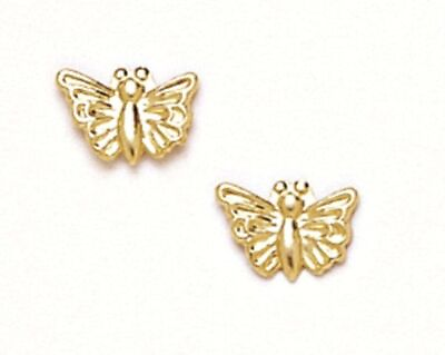 #ad 14K Solid Yellow Gold Butterfly Stamp Stud Pushback Stud Earrings $53.56