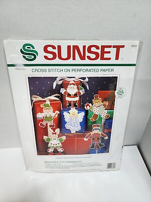 #ad Sunset Christmas Cross Stitch Kit makes 6 Moveable Toys Ornaments Vintage Unused $21.50