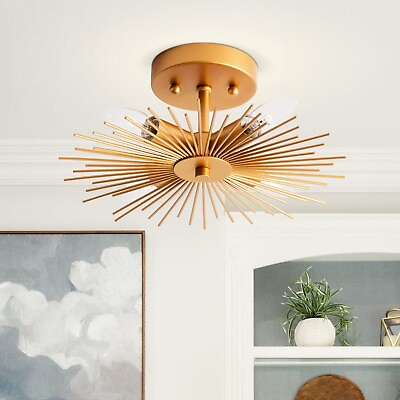 #ad VILUXY Flush Mount Ceiling Light Brass Gold Starburst Design Light Fixtures ... $92.19