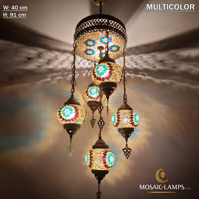 #ad 5 Ball Mixed Settlement Mosaic Circle Chandelier Sets Five Globe Mosaic Lights $225.00