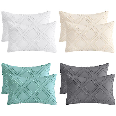 #ad Set of 2 Bedding Cotton Linen Throw Pillow Covers for Couch Sofa Tufted Tassel $10.99