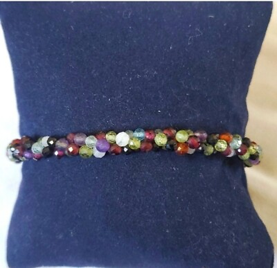 #ad Multi Faceted 3 Strand Colored Gemstone Twisted Bracelet In Platinum Over Silver $40.00