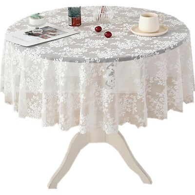 #ad 1X Lace Floral Embroidery Tablecloth Dining Table Cover Round Luxury Home Decor $18.99