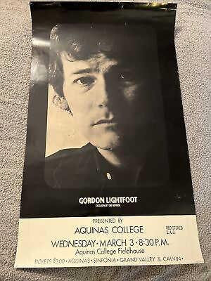 #ad Original Gordon Lightfoot Poster Concert Aquinas College Fieldhouse 30”x18” VTG $280.00