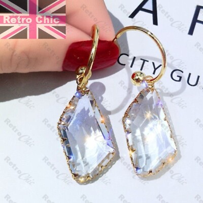 #ad SPARKLY FACETED GLASS DROP dangle EARRINGS geometric crystal GOLD TONE HOOPS UK GBP 3.44
