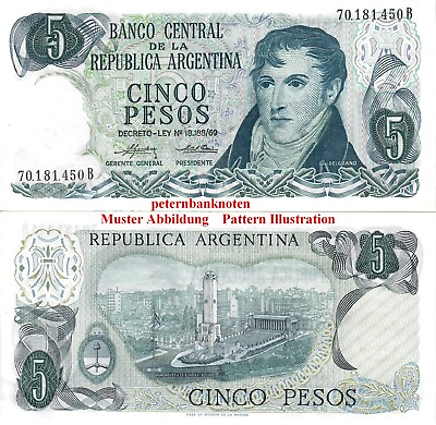#ad Argentinien Argentina 5 Pesos 1974 Unc. P. 294 2 6110# Kassenfrisch.. EUR 4.08