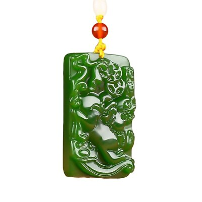 #ad Jade Pixiu Pendant Gemstones Necklace Natural Jewelry Green Men Gifts for Women $10.00