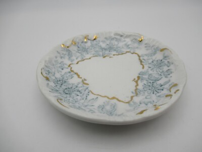 #ad Vintage Antique W H Grindley blue transfer ware butter pat dish gold detail $45.00