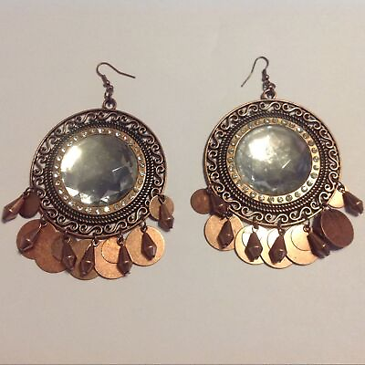 #ad Copper Tone Large Circle Heavy Statement Earrings 4quot; $12.00