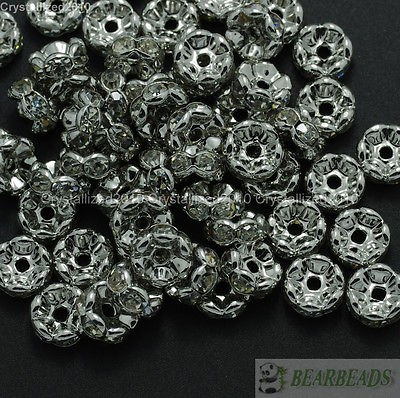 #ad 100 Czech Crystal Rhinestone Pewter Wavy Rondelle Spacer Beads 4mm 5mm 6mm 8mm $5.90
