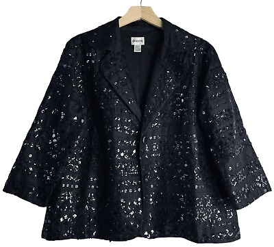 #ad Chicos Silk Sequin Beaded Blazer Jacket Womens Size Large Size 2 $138 $24.95