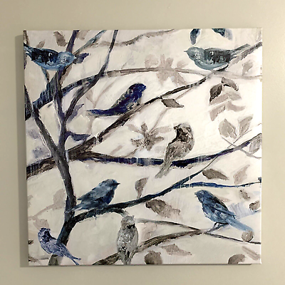 #ad NEW WALL ART Blue Birds on Tree Branch Framed Giclee 24quot; x 24quot; Canvas Print $16.99