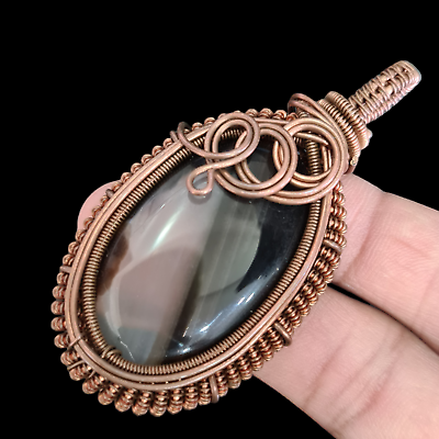#ad Copper Plated Wire Wrapped Onyx Gemstone Pendant Necklace Handmade Jewelry 2.56 $18.00