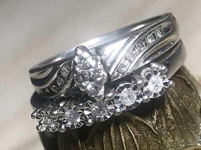 #ad Estate Wedding Engagement Ring Set diamond 925 sterling silver Band Size 7 $249.00