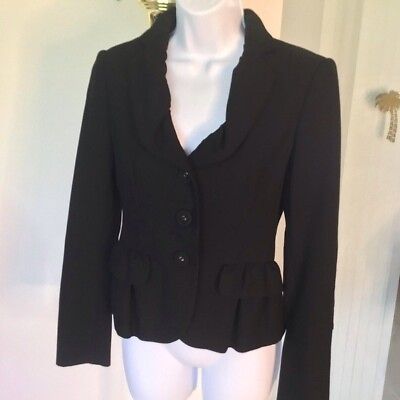 #ad Moschino Cheap and Chic black wool jacket blazer elbow patch ruffle Size 6 $60.00