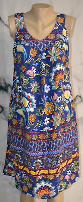 #ad UNITI CASUALS Blue Multicolor Floral Print Sleeveless Dress One Size Fits Most $19.99