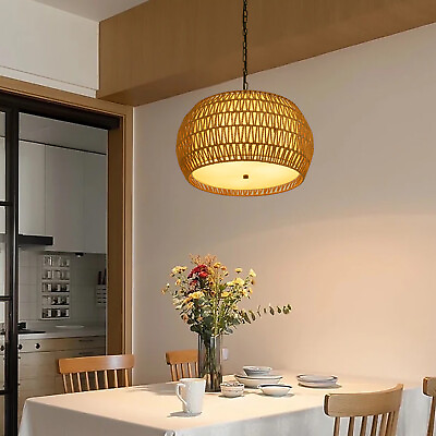 #ad Rustic Drum shaped Pendant Light LED Fixture Woven Lampshade Adjustable Chain US $86.11