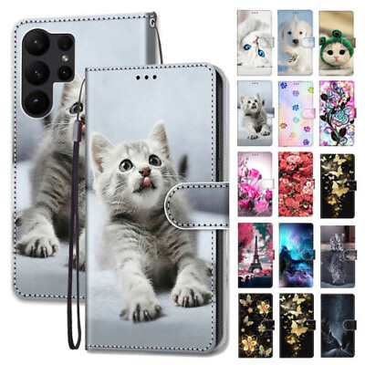 #ad For Samsung S23 S23 S23 Ultra Magnetic Patterned PU Leather Wallet Strap Case $10.39