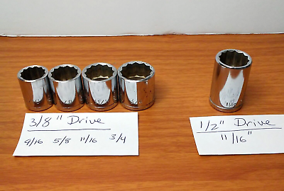 #ad Lot of 5 Vintage Allenite Japan SAE Sockets 3 8quot; and 1 2quot; Drive 12 Point $14.97