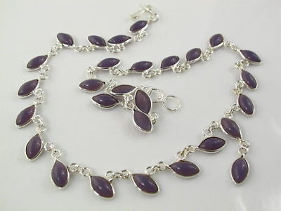 #ad Beautiful Necklace Silver Sterling With Stones Chalcedony Colour Violet $58.59