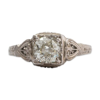 #ad ANTIQUE 18K* WHITE GOLD 1.07 CT OLD MINE DIAMOND FILIGREE ENGAGEMENT RING 6.5 $3984.50