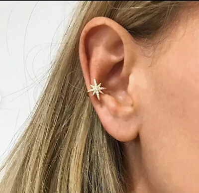 #ad 1 PC 18k Gold Plated S925 CZ Crystal Star Minimalist Gold Star Ear Cuff Earring $17.99