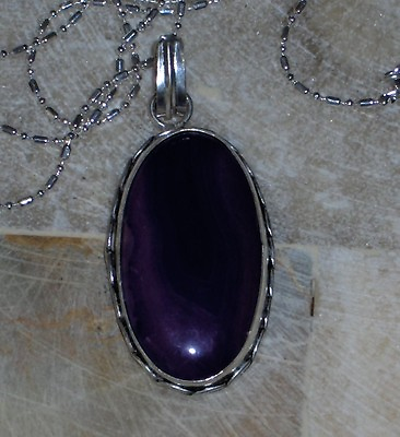 Oval purple Swirl Agate 925 silver plated pendant.over 2quot; free 925 chain hello $8.24