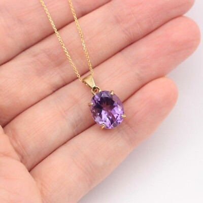 #ad 2Ct Oval Cut Lab Created Purple Amethyst Pendant Necklace 14K Yellow Gold Finish $117.59