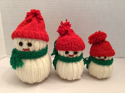 #ad Vintage Crochet Snowmen Set Of Three Handmade On Styrofoam Balls $14.95