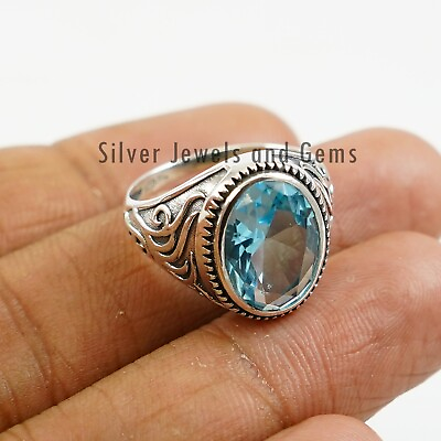 #ad Blue Topaz Silver Ring Gift Ring Topaz Jewelry Artisan Design Ring $28.28