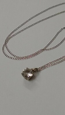 #ad Petite Sterling Silver Clear Rhinestone Cabochon Pendant Necklace 17quot; $8.00