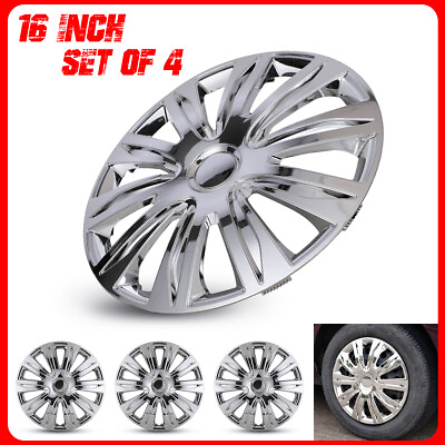#ad 16quot; Set of 4 Wheel Covers Snap On Full Hub Caps TireChrome Steel Rim Replace $51.99