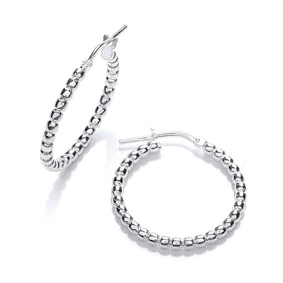 #ad Bead Hoop Earrings 20mm Sterling Silver GBP 26.37
