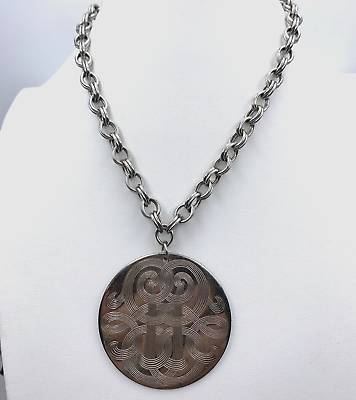 #ad Vintage Etched Filigree Pendant Necklace 18quot; $15.50