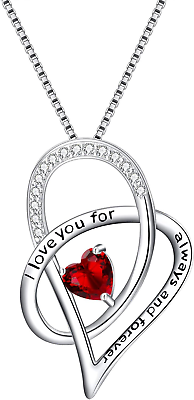 #ad Sterling Silver Zircon I Love You for Always and Forever Heart Pendant Necklace $38.99
