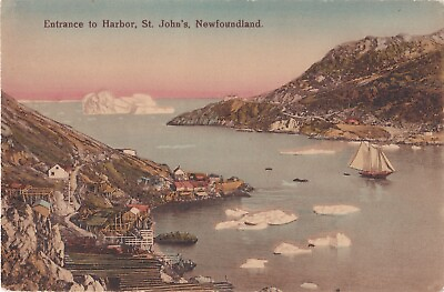 #ad Entrance To Harbor St John#x27;s Newfoundland Postcard Vintage NFLD Pink Sky Variant C $33.99