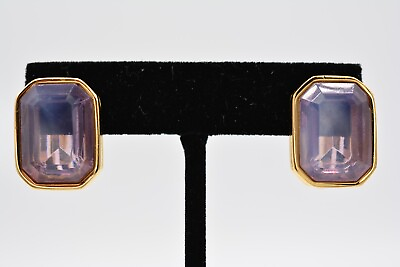 #ad Givenchy Vintage Crystal Clip Earrings Purple Gold Chunky Runway Signed 80s Bin5 $151.96