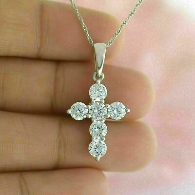 #ad 2 Carat Round Cut Diamond Cross Womens Pendant Necklace 14k White Gold Finish $22.94