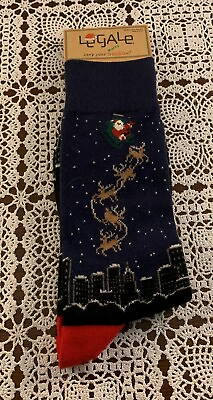 #ad LeGale Holiday Santa Sleigh Design Mens Crew Socks Size 8 to 12 BlackBrand New $11.49