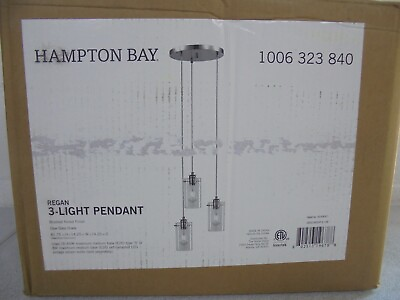 #ad Hampton Bay Regan 3 Light Brushed Nickel Pendant Hanging Light with Glass Shades $44.95