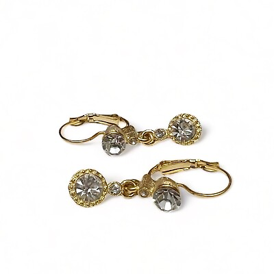 #ad Dainty Goldtone Clear Crystal Drop Dangle Leverback Earrings $11.69