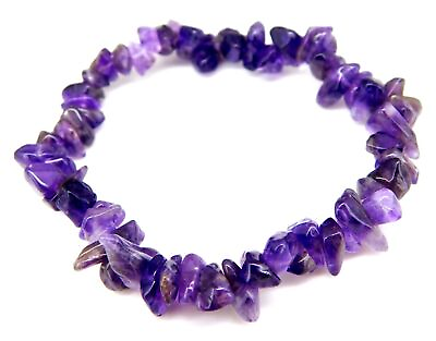 #ad 86.90 Cts Natural Amethyst Healing Gemstone Stretchy Charm Bracelet 10 Inch $13.49